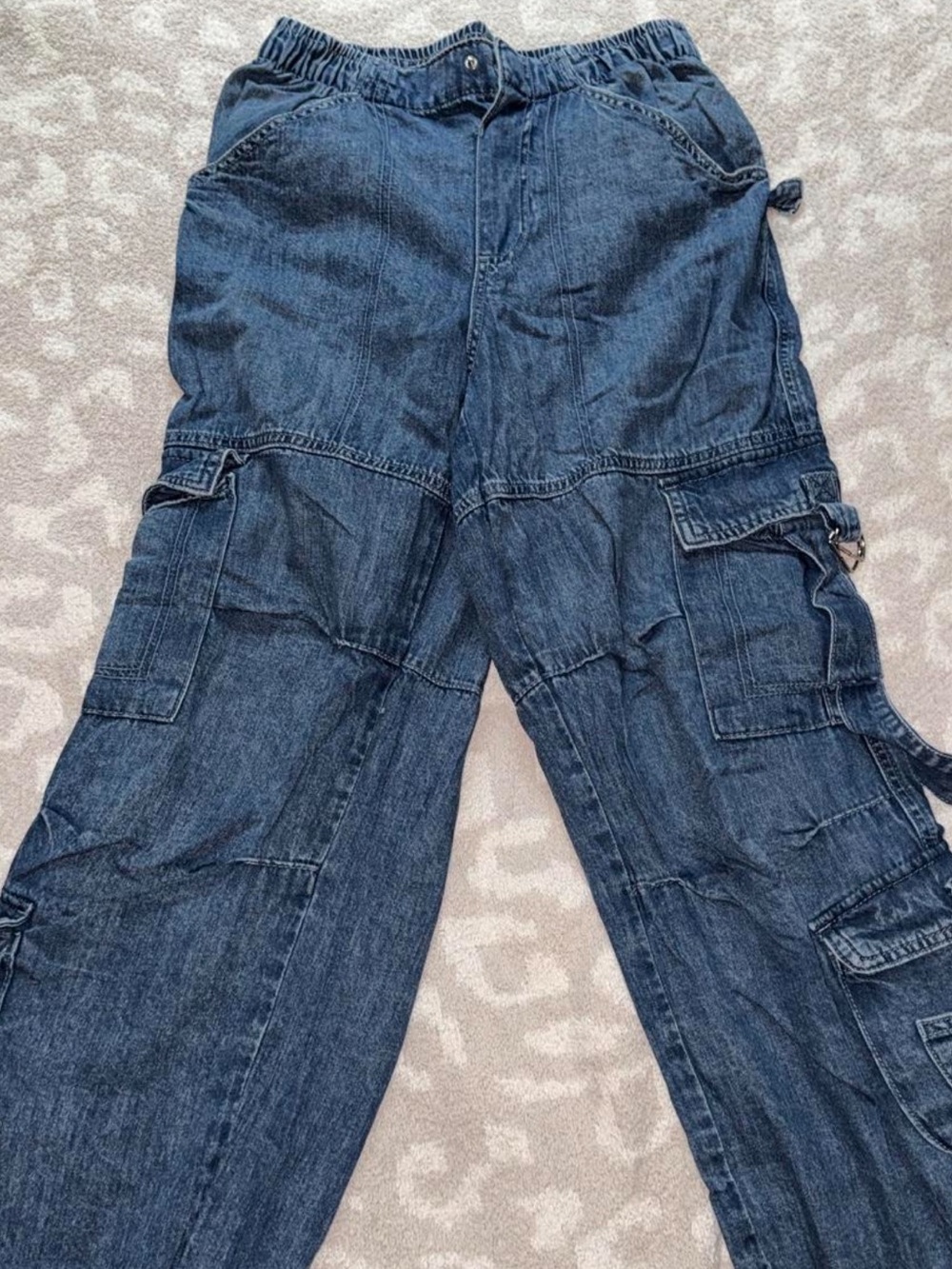 Garage Dark Blue Relaxed Cargo Jeans for Men